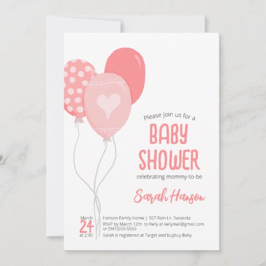 Hübsch-rosa Balloons Einladung (Vorderseite)