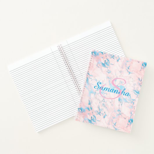 Hübsch rosa blauer Marmorname Personalisiert Notizblock (Innenseite)