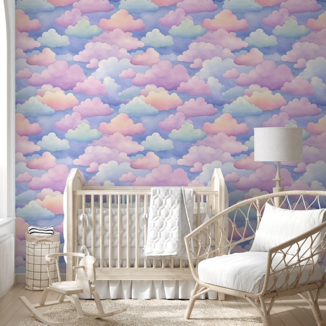 Hübsch rosa Blu Orange Pastellwolken Tapete (Kinder)