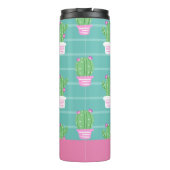 Hübsch rosa blühende Kaktus und Streifen | Monogra Thermosbecher (Rückseite)