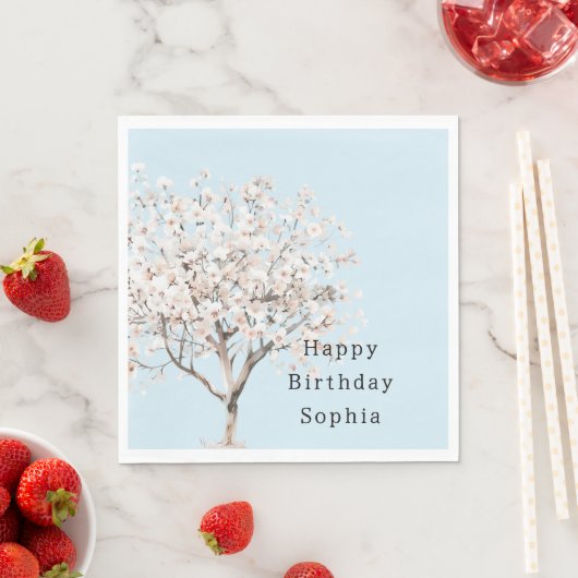 Hübsch rosa blühender Baum Geburtstag Serviette (Beispiel)