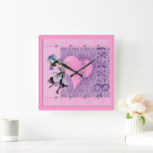 Hübsch rosa Blume Frischzubehör - Name hinzufügen Quadratische Wanduhr (Zuhause)