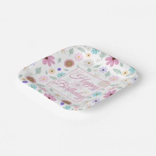 Hübsch rosa Blume Groovy Retro Design Pappteller (Gewinkelt)