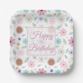 Hübsch rosa Blume Groovy Retro Design Pappteller (Vorderseite)