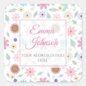 Hübsch rosa Blume Groovy Retro Design Quadratischer Aufkleber (Vorderseite)