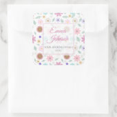 Hübsch rosa Blume Groovy Retro Design Quadratischer Aufkleber (Tasche)