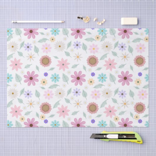 Hübsch rosa Blume Groovy Retro Design Seidenpapier (Handwerk)
