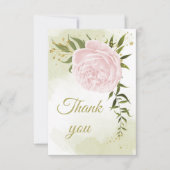 hübsch rosa Blume Grünpflanzen botanisch Dankeskarte (Vorderseite)