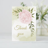 hübsch rosa Blume Grünpflanzen botanisch Dankeskarte (Stehend Vorderseite)