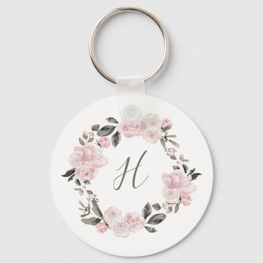 Hübsch-Rosa-Blume | Monogramm Schlüsselanhänger (Vorderseite)