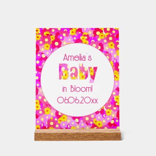 Hübsch rosa Blume Personalisiert Babydusche Acrylschild (Vorderseite)