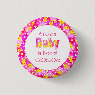Hübsch rosa Blume Personalisiert Babydusche Button