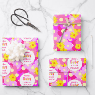 Hübsch rosa Blume Personalisiert Babydusche Geschenkpapier Set