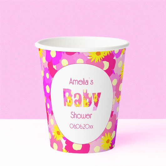 Hübsch rosa Blume Personalisiert Babydusche Pappbecher
