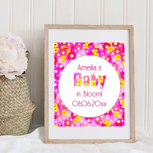 Hübsch rosa Blume Personalisiert Babydusche Poster