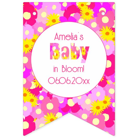 Hübsch rosa Blume Personalisiert Babydusche Wimpelkette (Zweite Fahne)