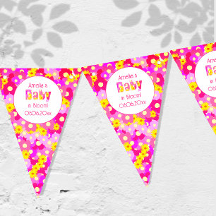 Hübsch rosa Blume Personalisiert Babydusche Wimpelkette