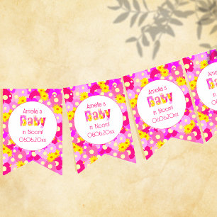 Hübsch rosa Blume Personalisiert Babydusche Wimpelkette