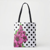 Hübsch-rosa Blume Polka Dot Tasche (Vorderseite)