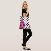 Hübsch-rosa Blume Polka Dot Tasche (Am Model)