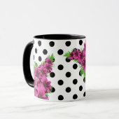 Hübsch-rosa Blume Polka Dot Tasse (Vorderseite Links)