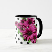 Hübsch-rosa Blume Polka Dot Tasse (VorderseiteRechts)