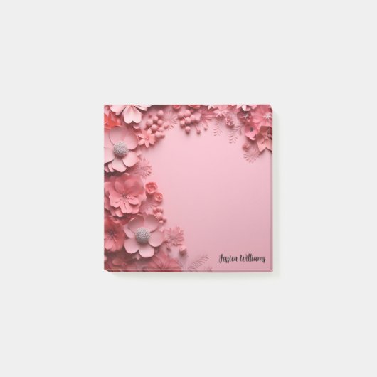 Hübsch rosa Blumendesign im rosa Hintergrund Post-it Klebezettel (Vorderseite)