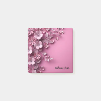 Hübsch rosa Blumendesign im rosa Hintergrund Post-it Klebezettel