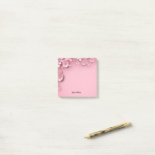Hübsch rosa Blumendesign im rosa Hintergrund Post-it Klebezettel (Auf Schreibtisch)