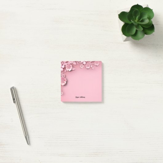 Hübsch rosa Blumendesign im rosa Hintergrund Post-it Klebezettel (Büro)