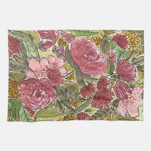 Hübsch rosa Blumengarten Geschirrtuch (Horizontal)