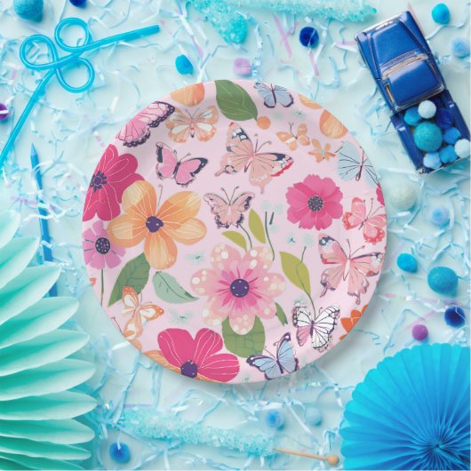 Hübsch rosa Blumengarten Pappteller (Party)