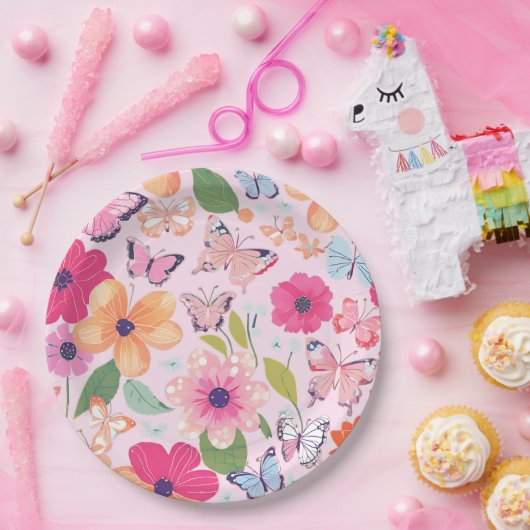 Hübsch rosa Blumengarten Pappteller (Party)