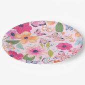 Hübsch rosa Blumengarten Pappteller (Schrägansicht)