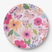 Hübsch rosa Blumengarten Pappteller (Vorderseite)