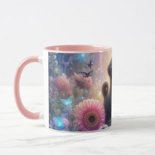 Hübsch rosa Blumenkohl Mops Tasse Kaffee (Links)