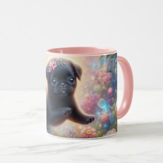 Hübsch rosa Blumenkohl Mops Tasse Kaffee (VorderseiteRechts)