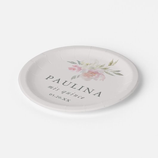 Hübsch Rosa Blumenkolbenkolbenviertel Datum und Na Pappteller (Schrägansicht)