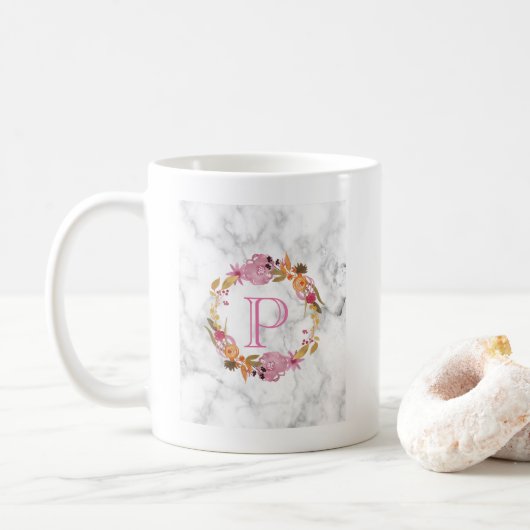 Hübsch-rosa-Blumenkreuz Kaffeetasse (Mit Donut)