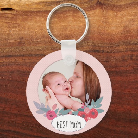 Hübsch rosa Blumenmuster, benutzerdefiniertes Foto Schlüsselanhänger (Vorderseite)