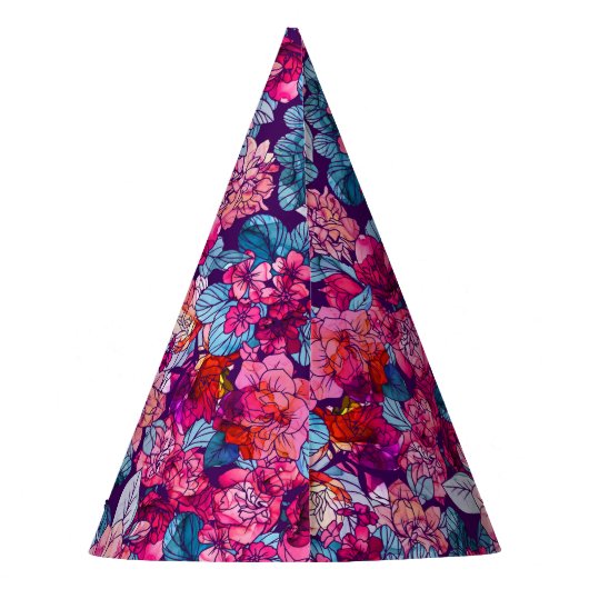 Hübsch rosa Blumenmuster Custom Foto Happy Birthda Partyhütchen (Rückseite)