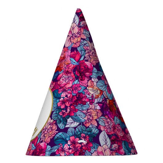 Hübsch rosa Blumenmuster Custom Foto Happy Birthda Partyhütchen (Rechts)