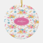 Hübsch rosa Blumenmuster Gruß Weihnachtsbaum Keramik Ornament (Vorne)