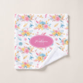 Hübsch rosa Blumenmuster Mit Monogramm Bad Badhandtuch Set (Waschlappen)