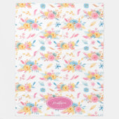 Hübsch rosa Blumenmuster Mit Monogramm Fleecedecke (Vorderseite)
