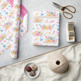 Hübsch rosa Blumenmuster Mit Monogramm Geschenkpapier