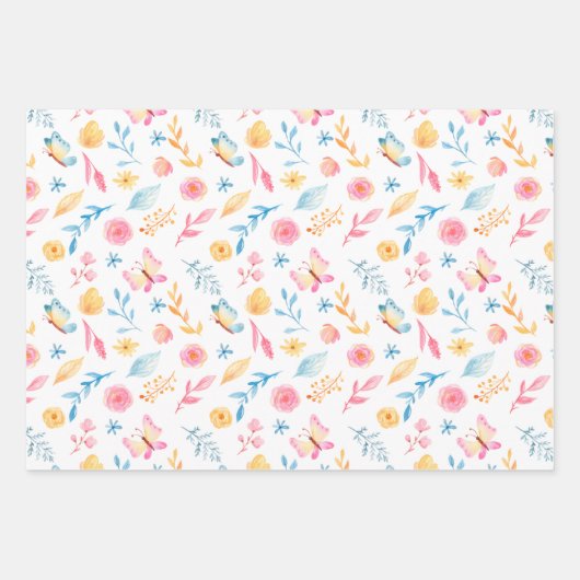 Hübsch rosa Blumenmuster Mit Monogramm Geschenkpapier Set (Vorderseite 2)