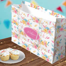 Hübsch rosa Blumenmuster Mit Monogramm Große Geschenktüte