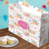 Hübsch rosa Blumenmuster Mit Monogramm Große Geschenktüte