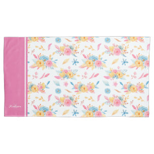 Hübsch rosa Blumenmuster Mit Monogramm Kissenbezug